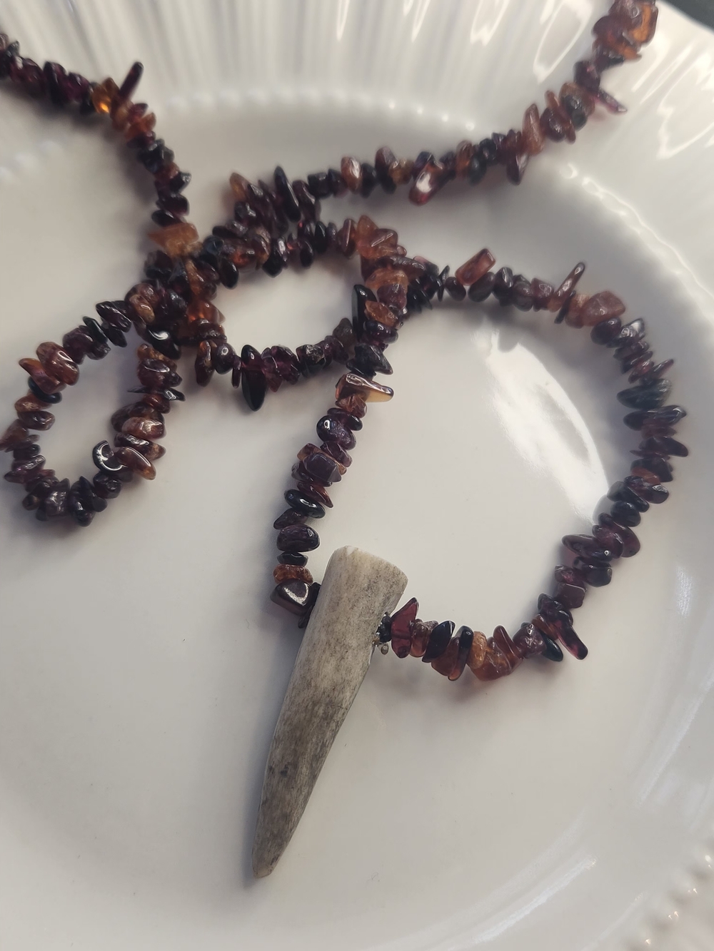 Red Agate  Necklace with Natural Shed Deer Antler Pendant - Women Jewelry